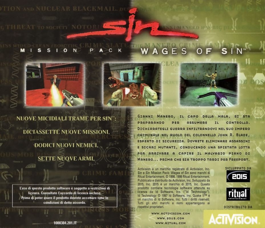 Other for SiN: Wages of Sin (Windows): Jewel Case - Back