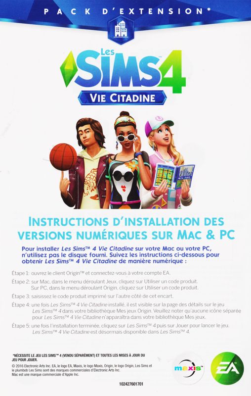 Extras for The Sims 4: City Living (Macintosh and Windows): Install Instructions - Front