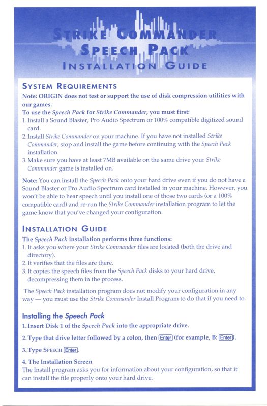 Manual for Strike Commander: Speech Pack (DOS): Front