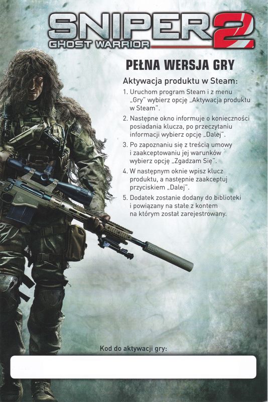 Other for Snajperskie Gry Wszechczasów cz. 2 (Windows): This contains the Steam activation code for Sniper Ghost Warrior 2