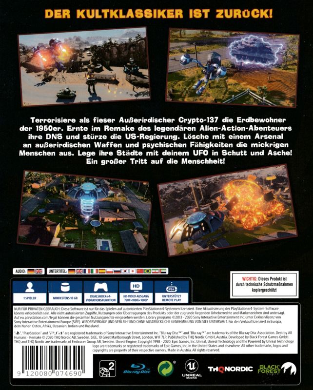 Back Cover for Destroy All Humans! (PlayStation 4)