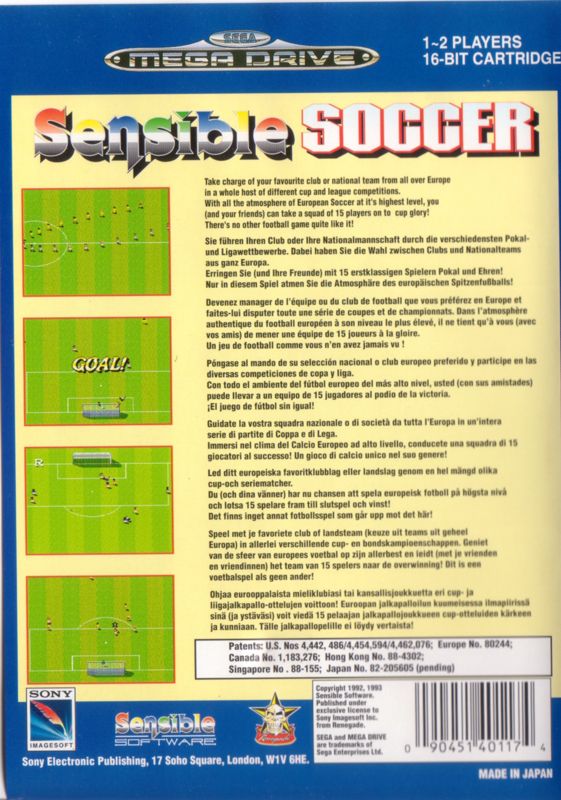 Back Cover for Championship Soccer '94 (Genesis)