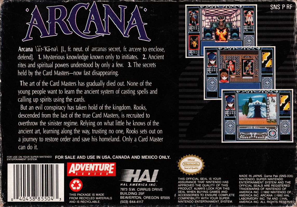 Back Cover for Arcana (SNES)