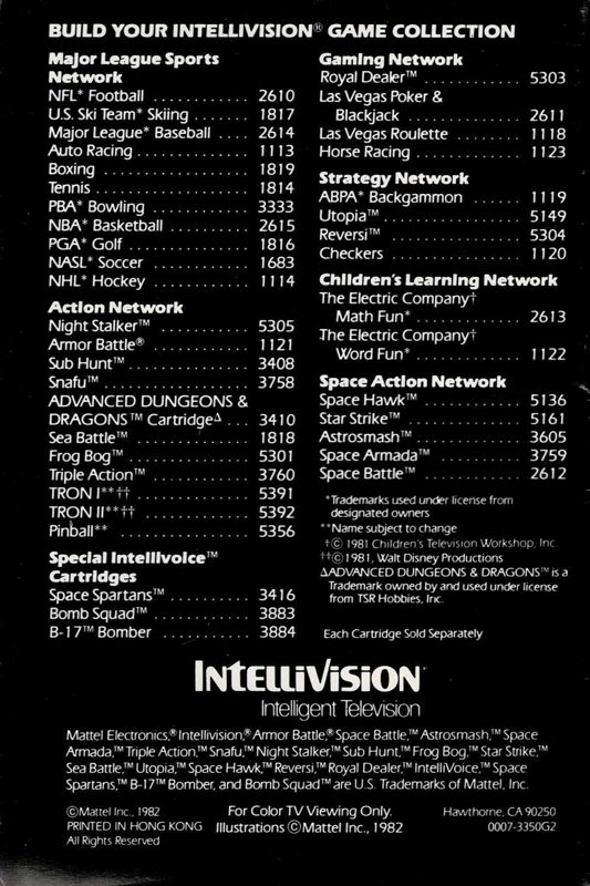 Advertisement for Major League Baseball (Intellivision): Catalog - Back