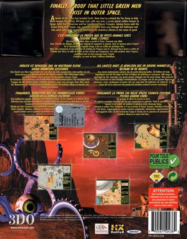Back Cover for Army Men: "Toys in Space" (Windows) (Release with extra figurines)