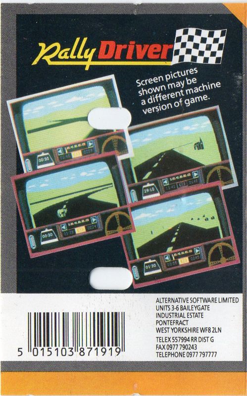 Back Cover for Rally Driver (Amstrad CPC) (Alternative Software release)