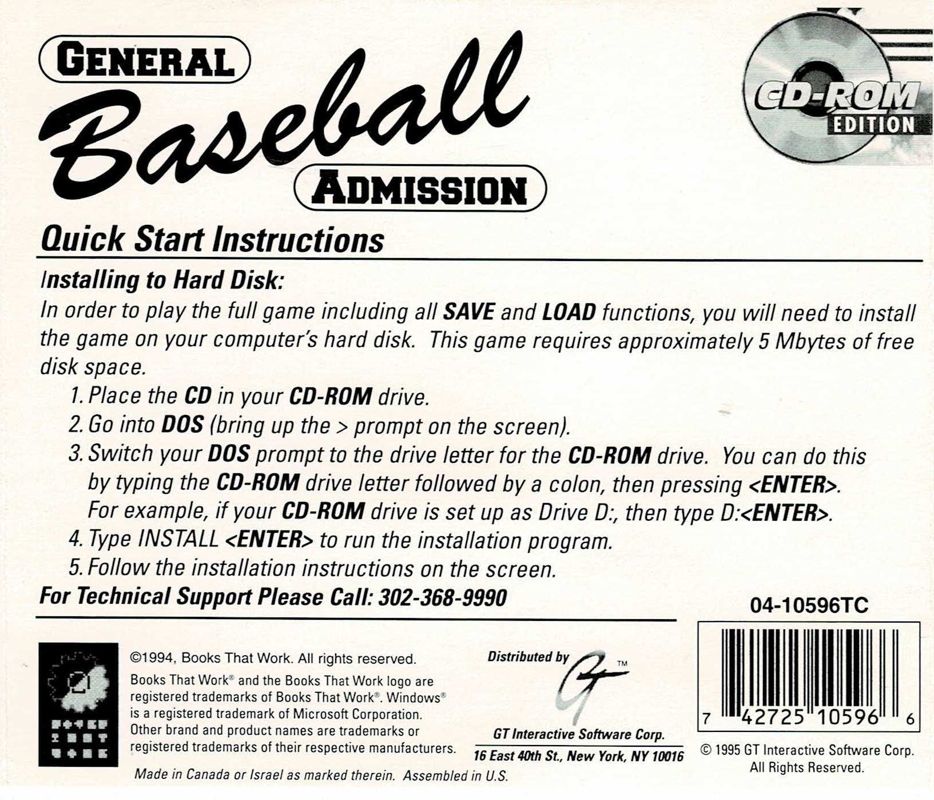 Other for MicroLeague Baseball IV (DOS) (CD-ROM release): Jewel Case - Back