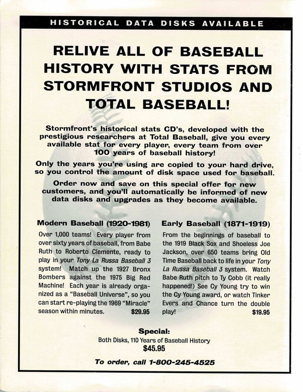Manual for Tony La Russa Baseball 3 (DOS): Back