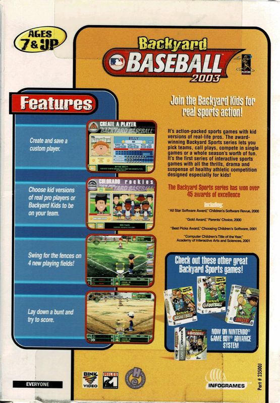 Back Cover for Backyard Baseball 2003 (Macintosh and Windows)