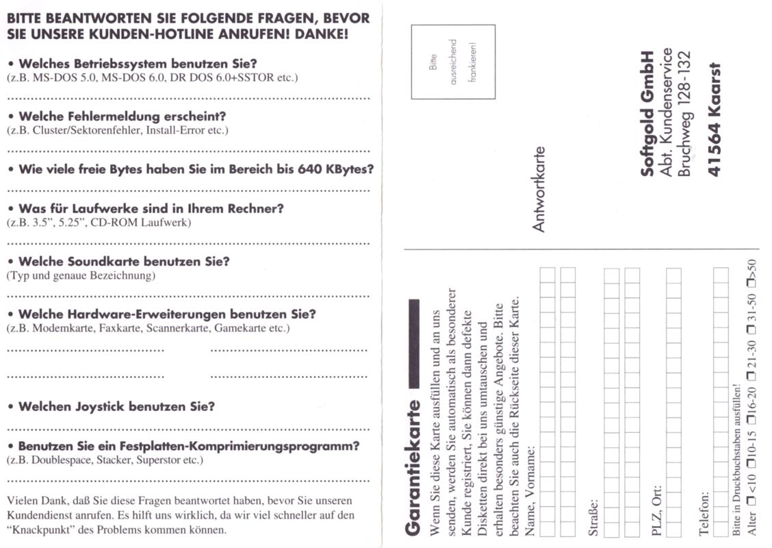 Other for Imperium Romanum (DOS) (Alternate USK sticker location): Registration Card/Logbook for System Configuration