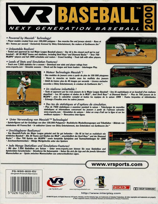 Back Cover for VR Baseball 2000 (Windows)