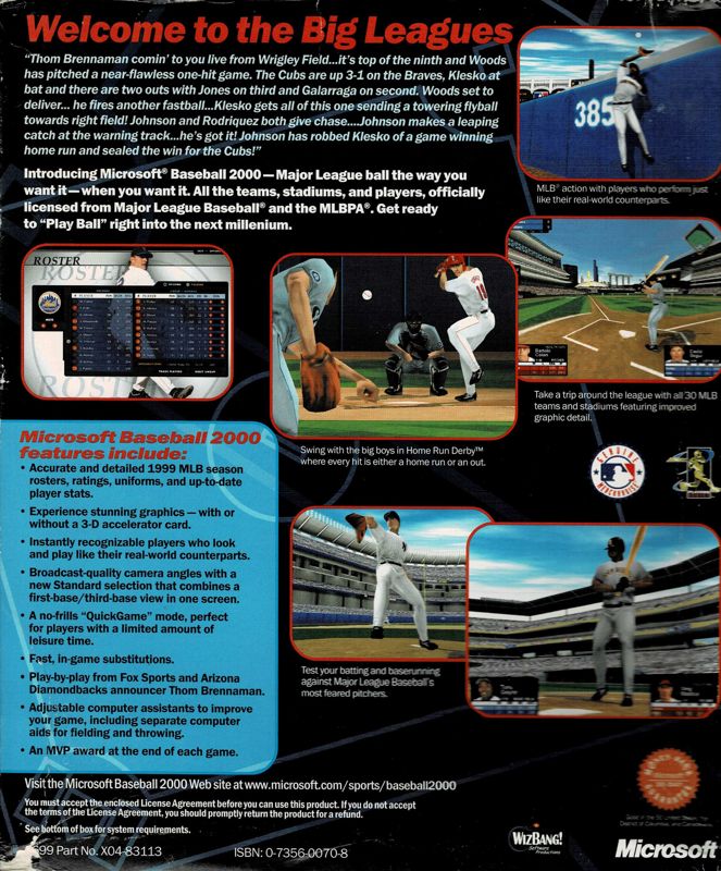 Back Cover for Microsoft Baseball 2000 (Windows)