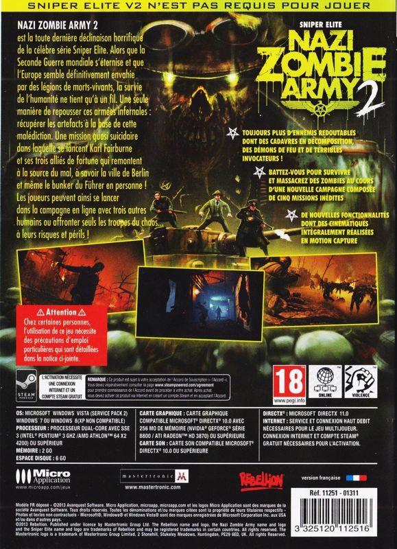 Back Cover for Sniper Elite: Nazi Zombie Army 2 (Windows)