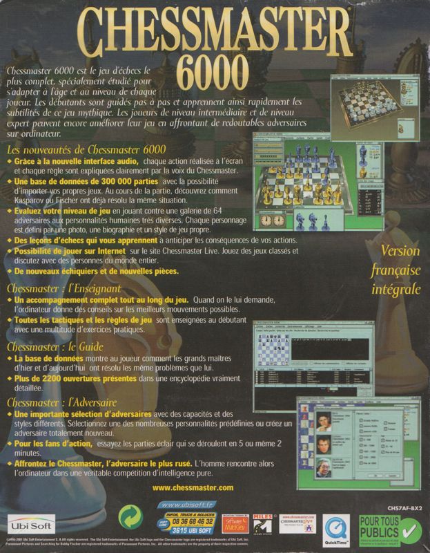 Back Cover for Chessmaster 6000 (Windows) (2001 release)