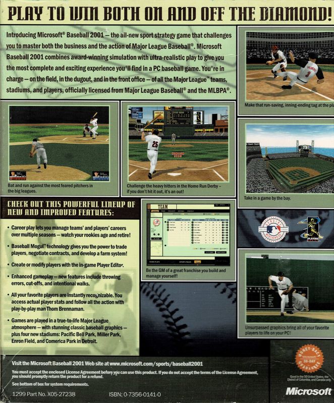 Back Cover for Microsoft Baseball 2001 (Windows)