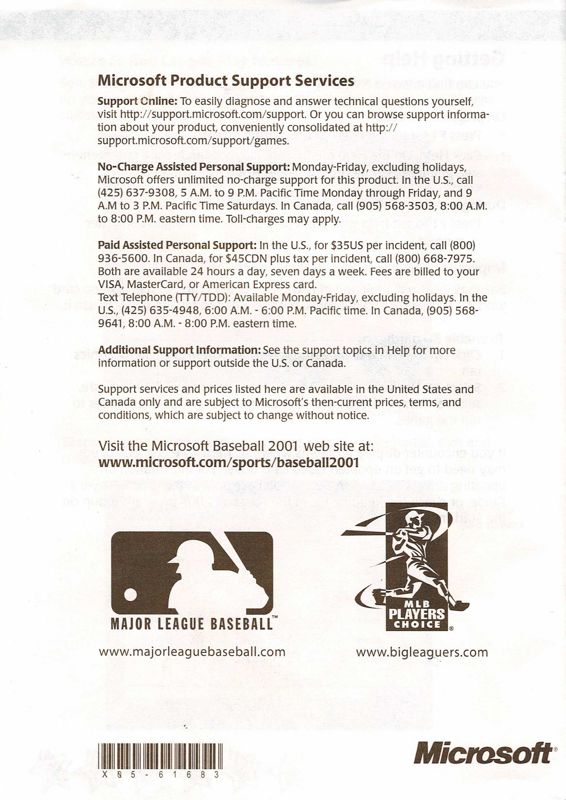 Manual for Microsoft Baseball 2001 (Windows): Back