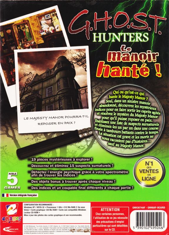 Back Cover for G.H.O.S.T. Hunters: The Haunting of Majesty Manor (Windows)