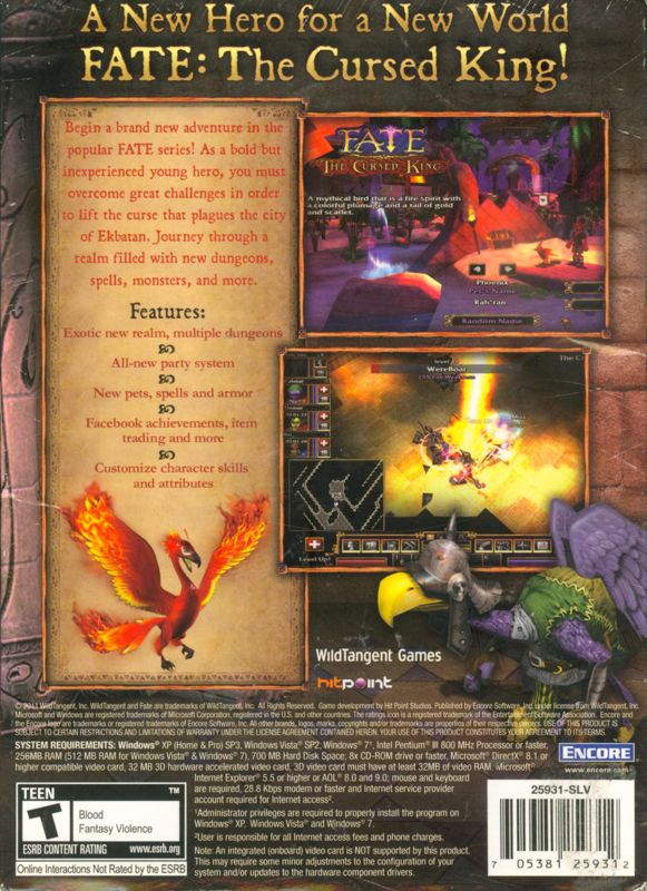 Back Cover for Fate: The Cursed King (Windows)