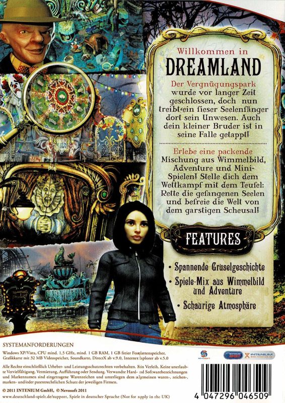 Back Cover for Dreamland (Windows) (Mystic Games release)