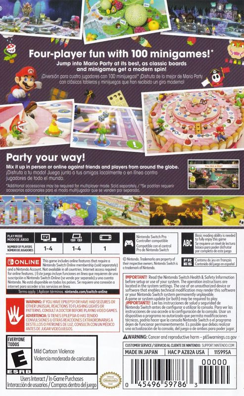 Back Cover for Mario Party Superstars (Nintendo Switch)