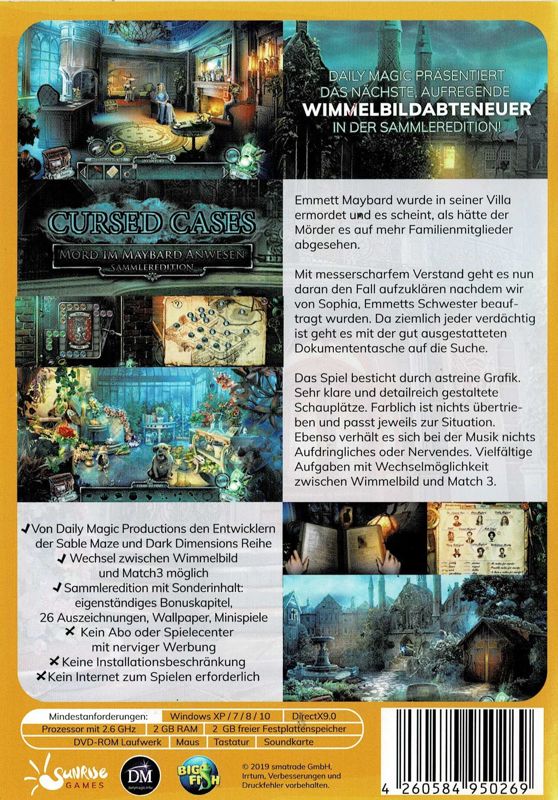 Back Cover for Cursed Cases: Murder at the Maybard Estate (Collector's Edition) (Windows) (Sunrise Games release)