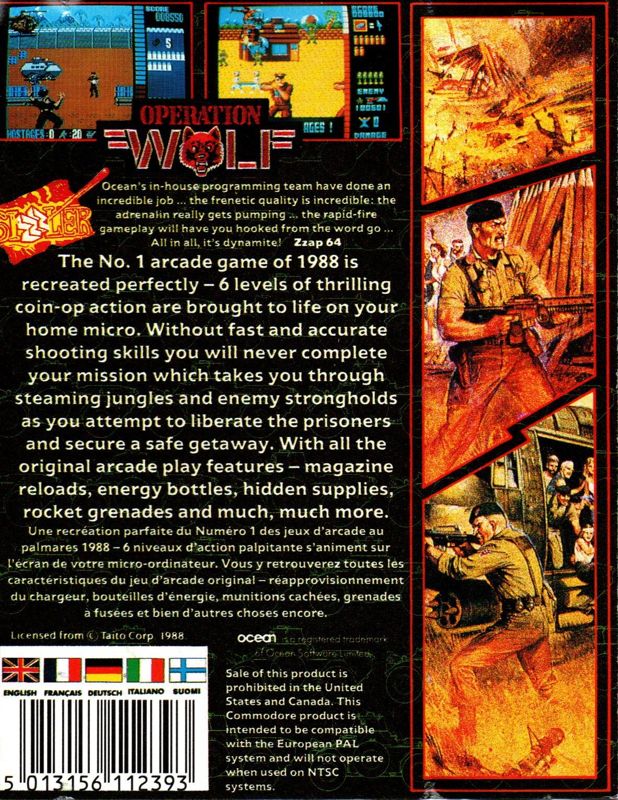 Back Cover for Operation Wolf (Commodore 64) (Cassette Tape release)