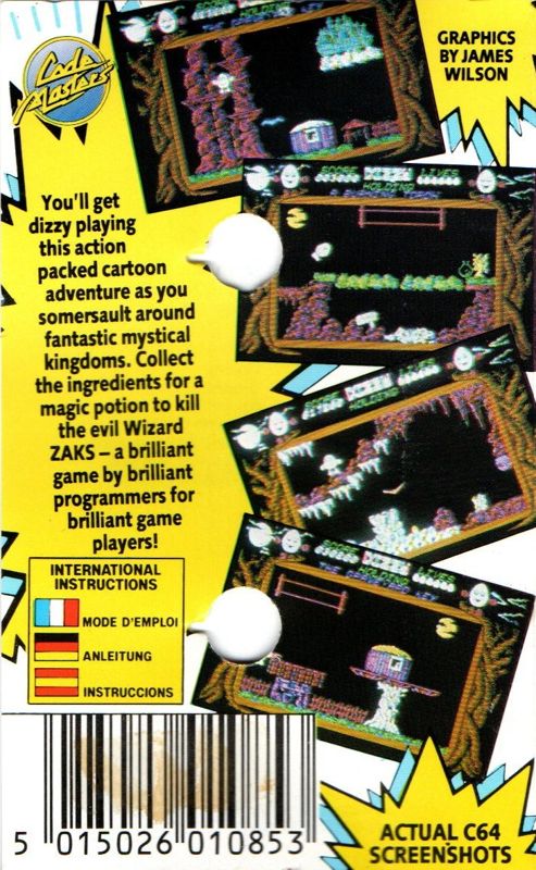 Back Cover for Dizzy: The Ultimate Cartoon Adventure (Commodore 64) (Cassette tape release)