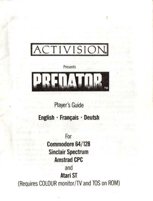 Manual for Predator (Commodore 64)