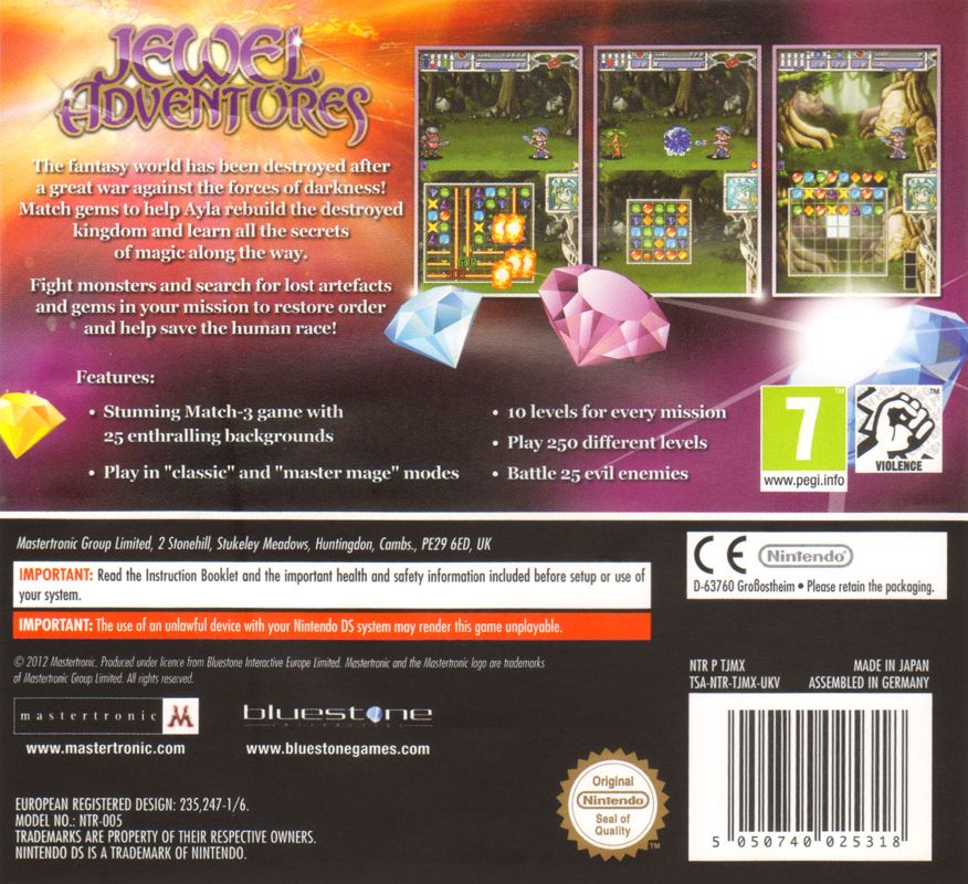 Back Cover for Jewel Adventures (Nintendo DS)