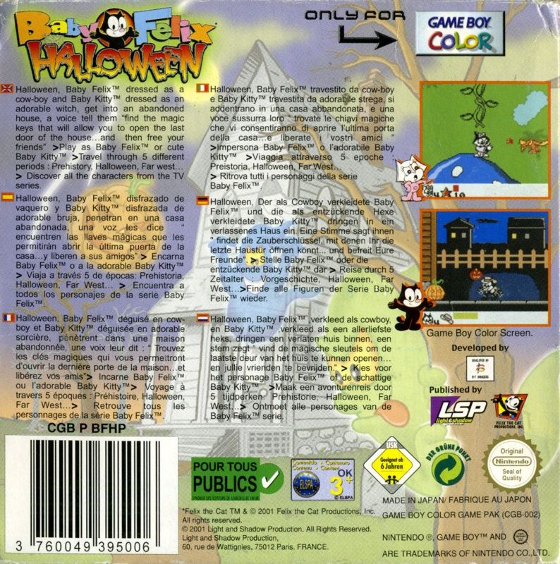 Back Cover for Baby Felix Halloween (Game Boy Color)