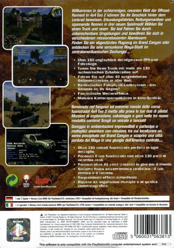 Back Cover for 4x4 Evo 2 (PlayStation 2)