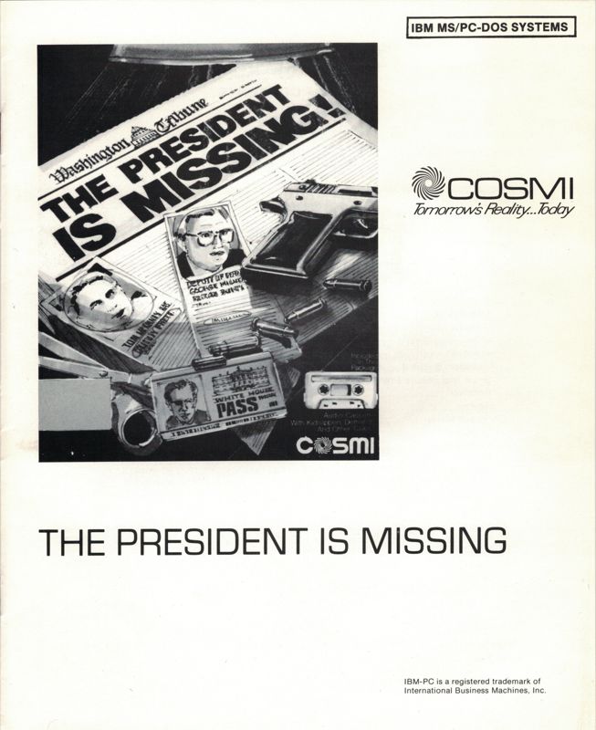 Manual for The President is Missing (DOS) (5.25" Disk release): Front