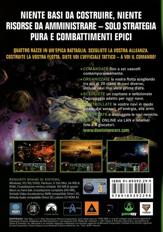 Back Cover for Star Trek: Deep Space Nine - Dominion Wars (Windows)
