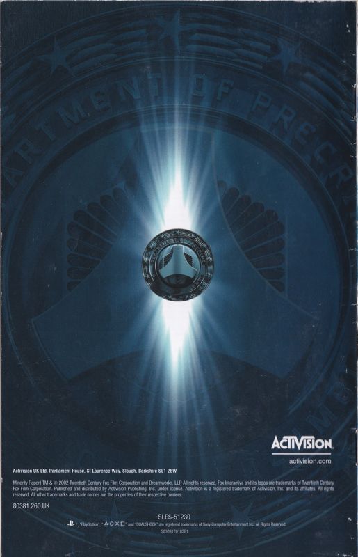 Manual for Minority Report: Everybody Runs (PlayStation 2): Back