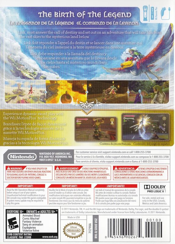 Back Cover for The Legend of Zelda: Skyward Sword (Wii) (Includes 25th Anniversary Soundtrack)