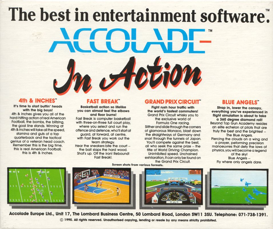 Back Cover for Accolade In Action (DOS)