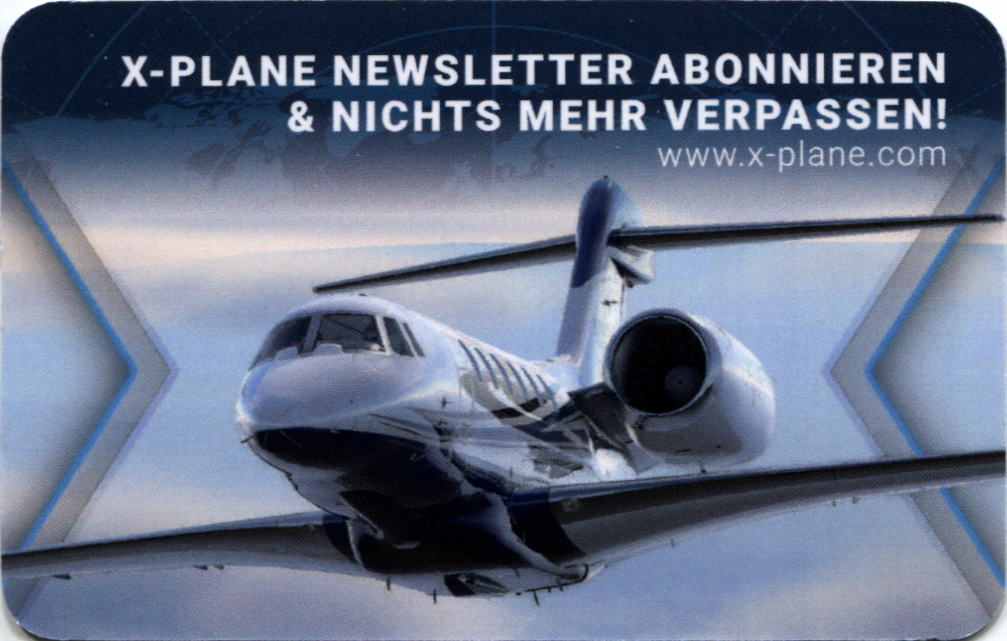 Advertisement for X-Plane 12 (Linux and Macintosh and Windows): Newsletter & NavDataPro Voucher card - Front
