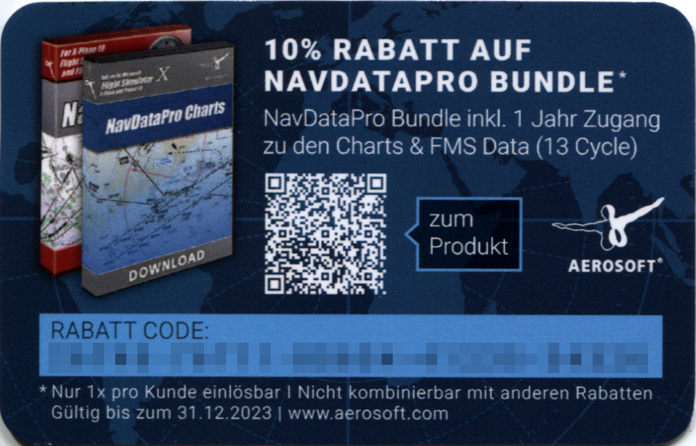 Advertisement for X-Plane 12 (Linux and Macintosh and Windows): Newsletter & NavDataPro Voucher card - Back