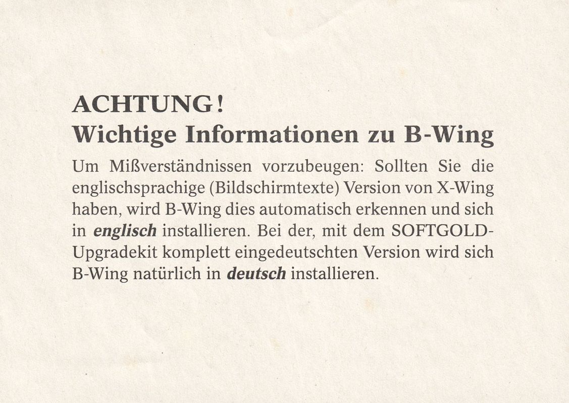 Other for Star Wars: X-Wing - B-Wing (DOS): Addendum