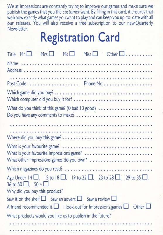 Other for Global Domination (DOS): Registration Card