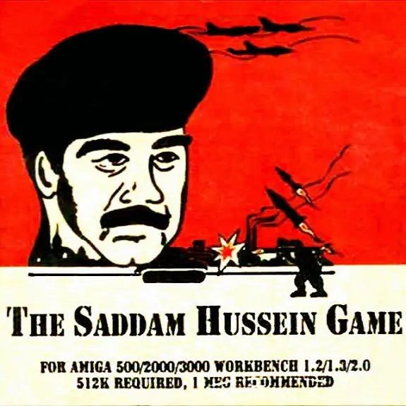 Front Cover for The Saddam Hussein Game (Amiga) (Scan of front insert from CD Jewel Case that the 3.5" Floppy was packed in.): Front insert from The Saddam Hussein Game jewel case.
