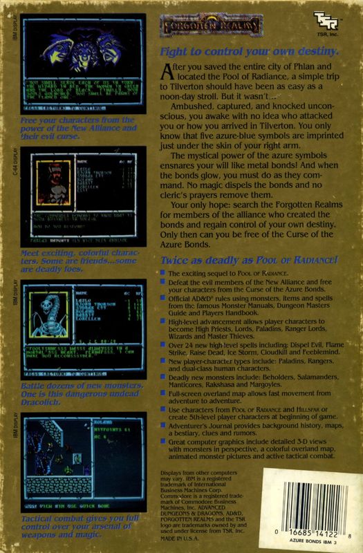 Back Cover for Curse of the Azure Bonds (DOS) (3.5" Disk version)