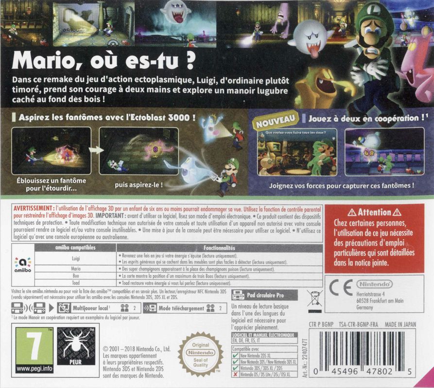 Back Cover for Luigi's Mansion (Nintendo 3DS)