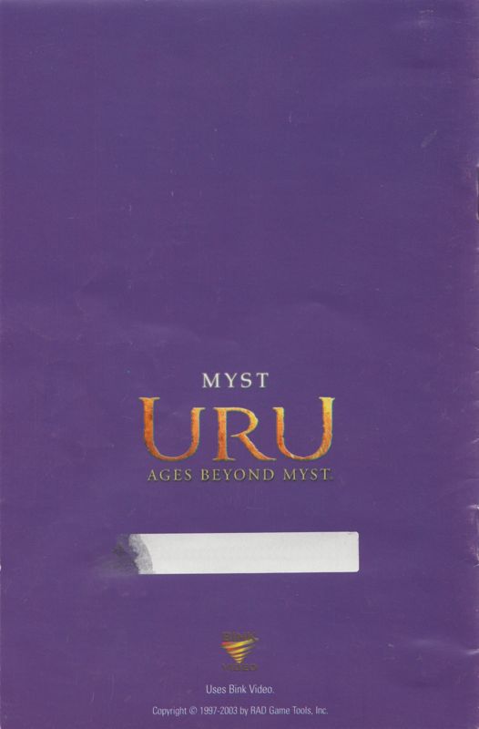 Manual for Uru: Ages Beyond Myst (Windows): Back