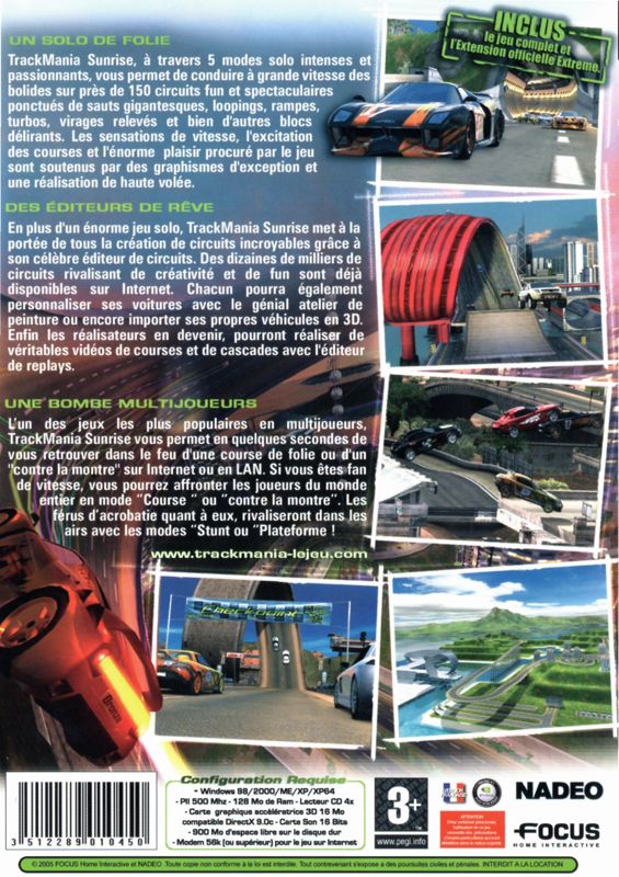 Back Cover for TrackMania Sunrise eXtreme + TrackMania Nations ESWC (Collector's Edition) (Windows): Game 1/2