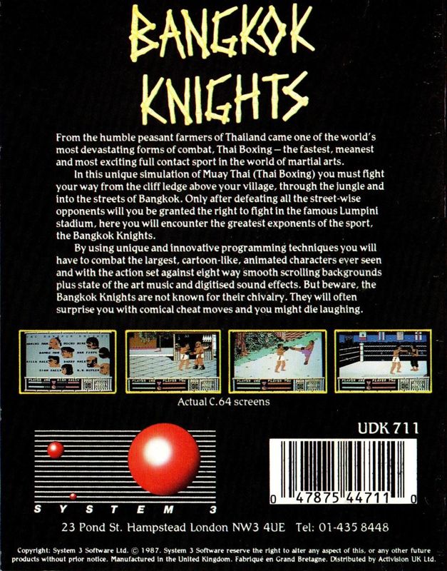 Back Cover for Bangkok Knights (Commodore 64)
