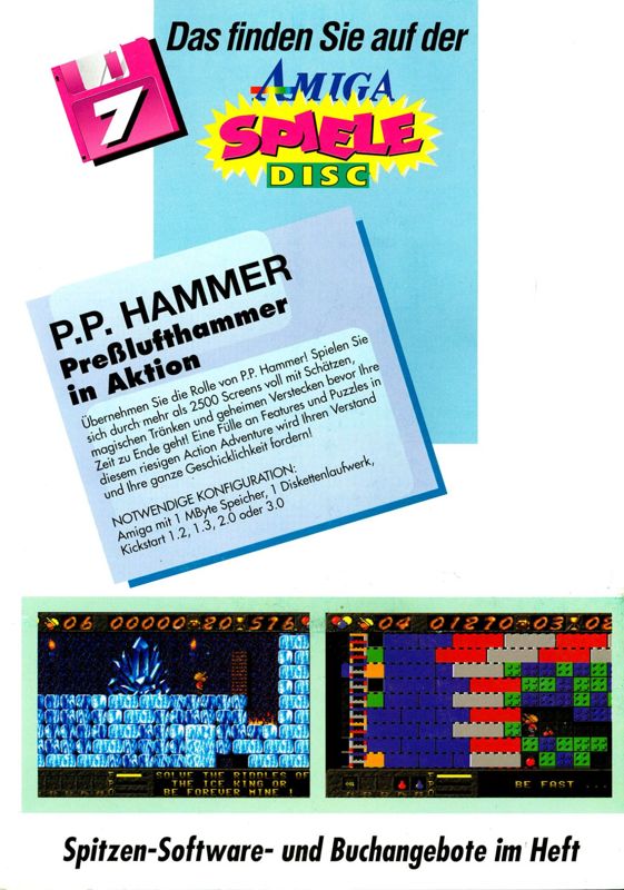 Back Cover for P. P. Hammer and His Pneumatic Weapon (Amiga) (Amiga Spiele Disc 07/1992)