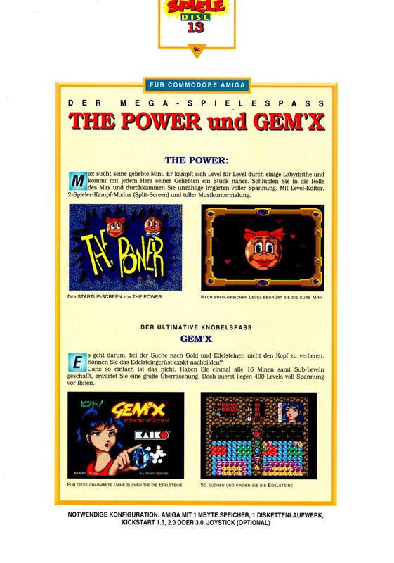 Back Cover for The Power (Amiga) (Amiga Spiele Disc, 13/1993)