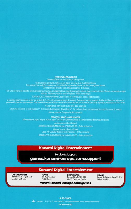 Manual for PES 2012: Pro Evolution Soccer (PlayStation 2): Back