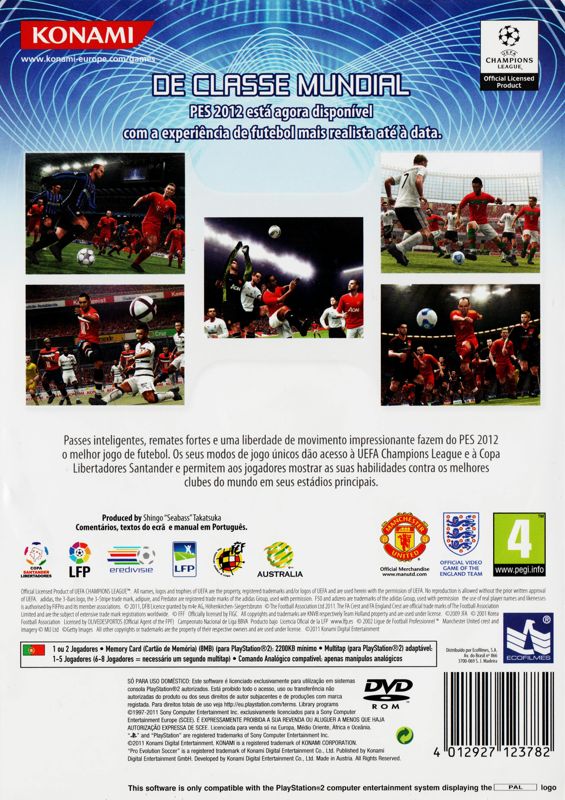 Back Cover for PES 2012: Pro Evolution Soccer (PlayStation 2)